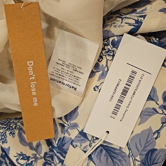 💕REFORMATION💕 Kourtney Dress ~ Pompadour Blue Floral Bird Print 12 NWT - Picture 15 of 16
